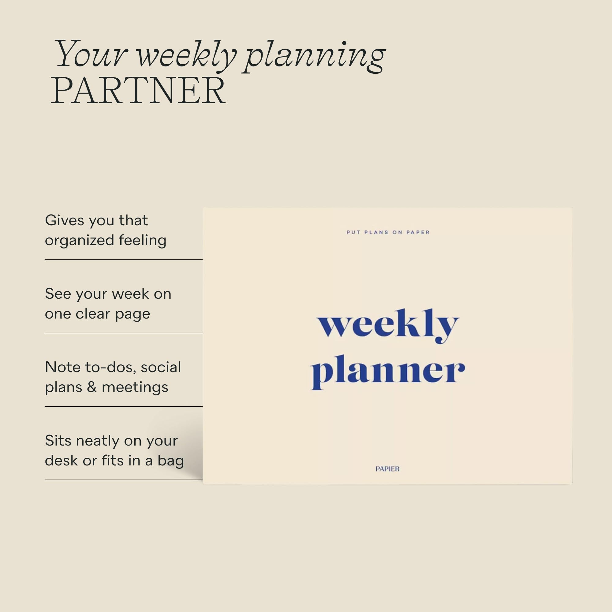 Papier Joy - Planificador semanal de escritorio, rosa, 1 página por semana, sección de plan semanal y notas de la próxima semana, diseño de arranque, artículos esenciales de oficina, 52 hojas, sin