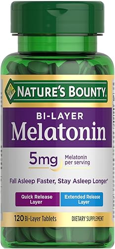 Nature's Bounty Melatonina 5 mg, suplementos para dormir 100% libres de drogas, liberación rápida y liberación prolongada, promueve la relajación y