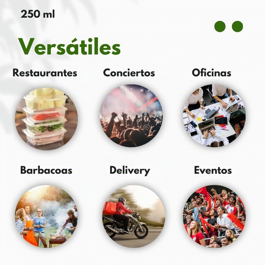 Envases para alimentos ecológicos de plástico reutilizable apto para el microondas y congelador con tapas de bisagra, Ideal para transportar comida, 250 ml, 600 uds