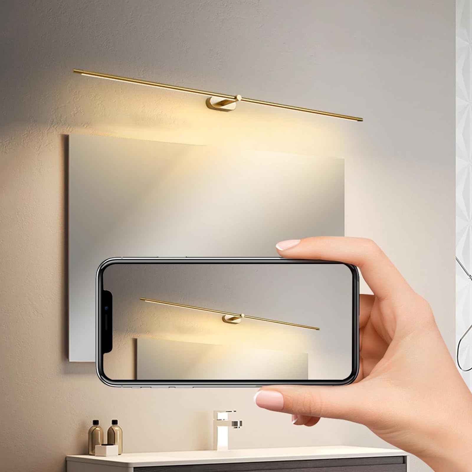 Lampada da Parete a LED Specchio da Bagno Luce Moderna da Parete Striscia Lunga lineare Apparecchiature per toeletta Alluminio s Immagine per Soggiorno Camera da Letto Armadio (Oro