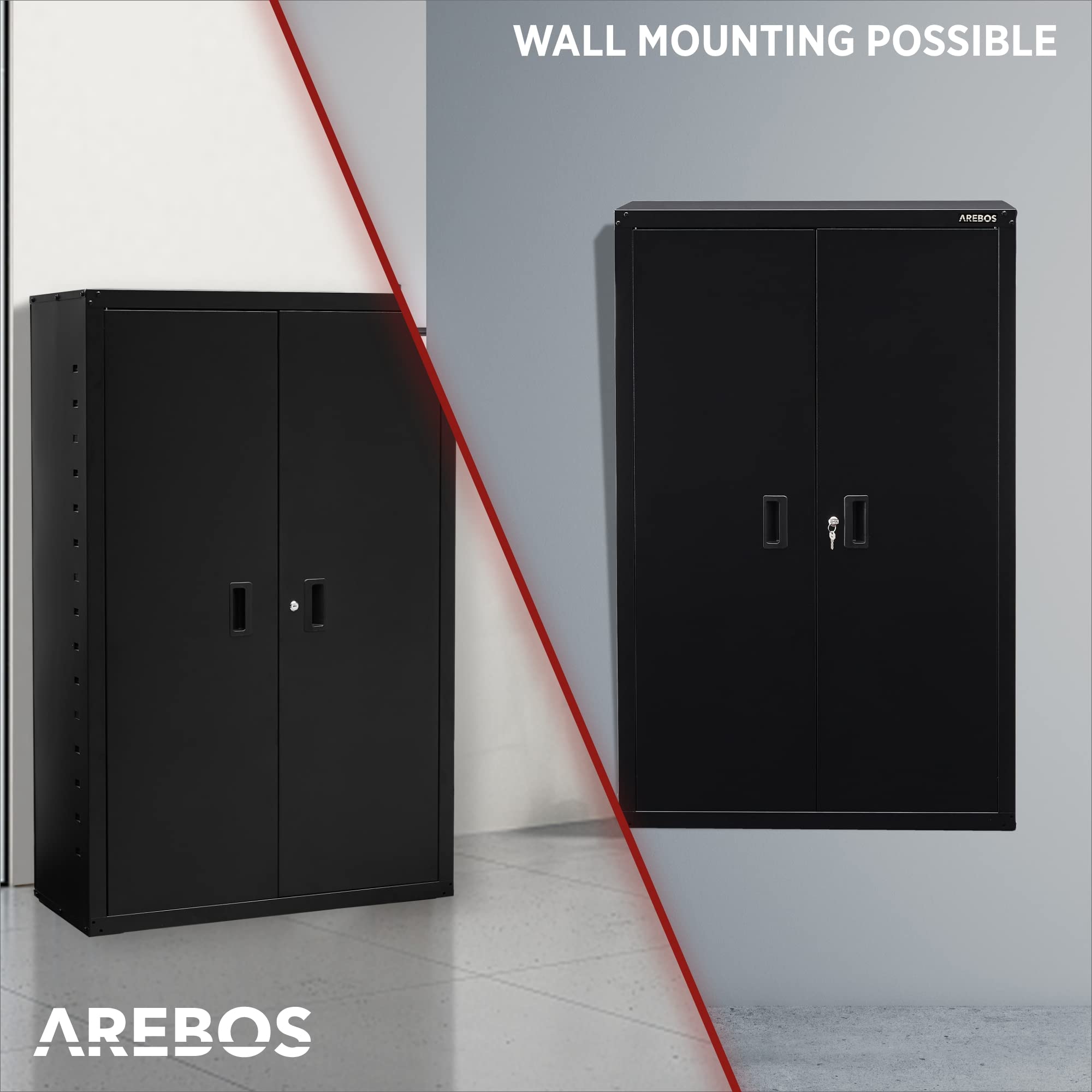 Arebos Armadietto da ufficio, 140 x 90 x 40 cm, 2 ante, con 3 ripiani regolabili in altezza, con serratura a cilindro, colore nero