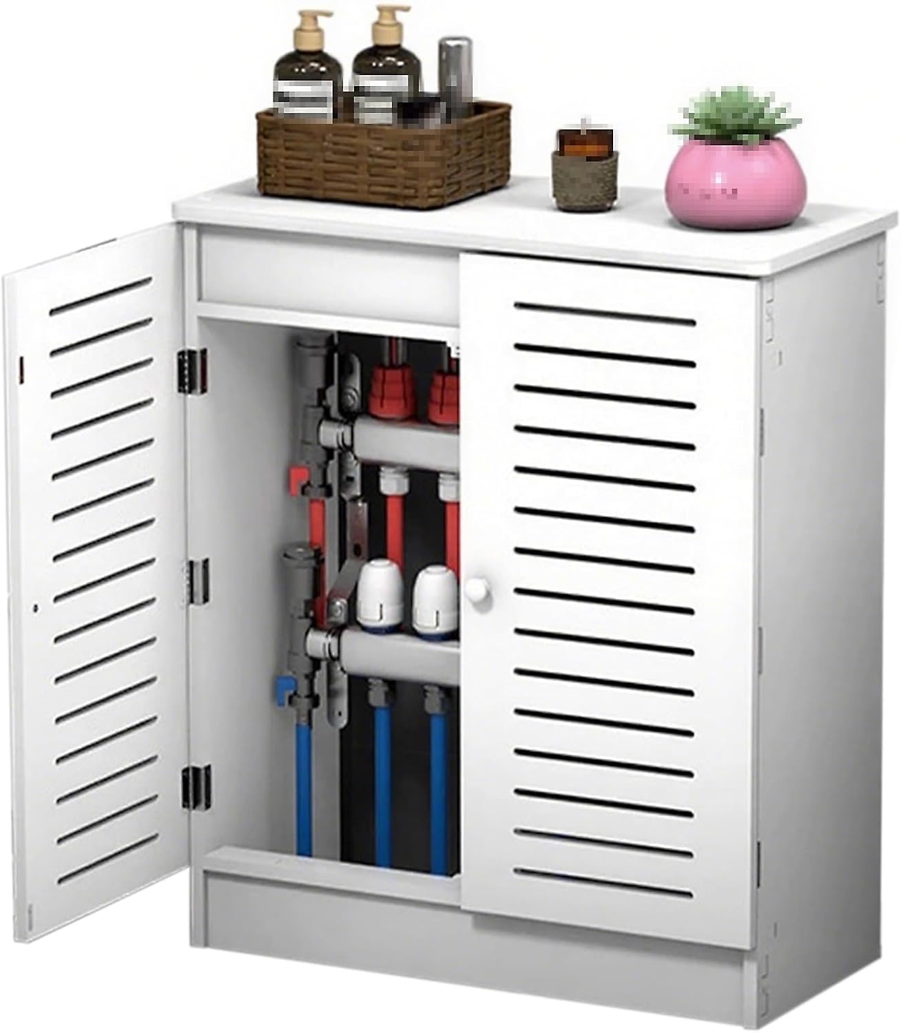 Waterproof Radiator Cover Cabinet with Magnetic Doors, PVC Bathroom Heater Cover, Radiator Cap for Kitchen, Living Room, No-Drill Install(50x70x20cm/20x28x8in)