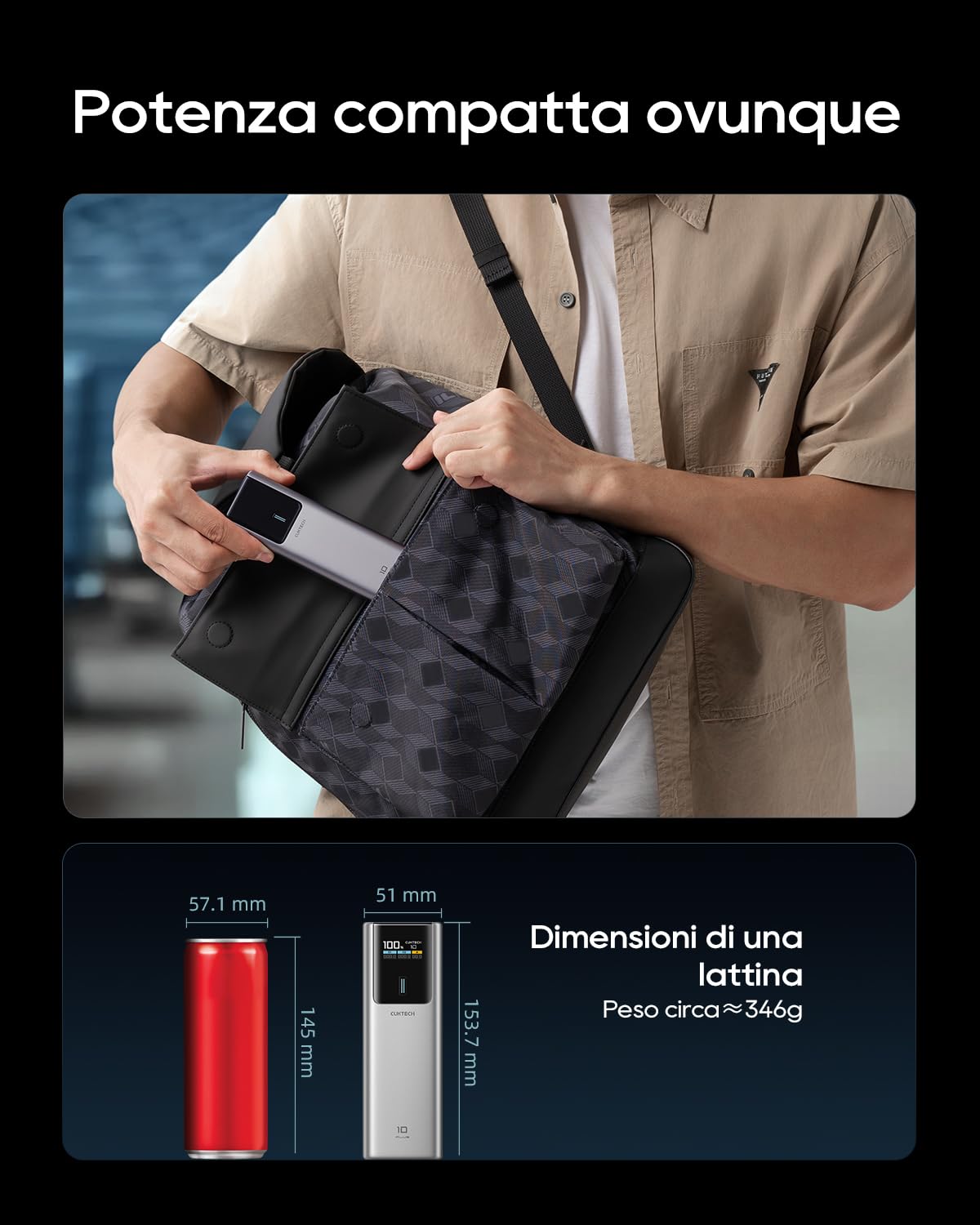 CUKTECH Power Bank 90W 15000mAh, Powerbank conTFTCaricatore portatile Batteria Esterna con Ricarica Rapida a 3 Porte per MacBook Pro, iPhone 17/16/15, Galaxy S26/25/S24