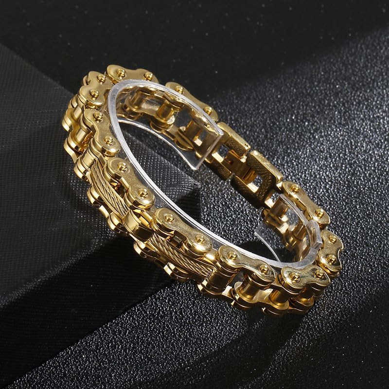 18K gold bracelet, men's bracelet bicycle chain, exquisite Cuban chain, hip-hop men's bracelet fashion jewelry gift - Image 5