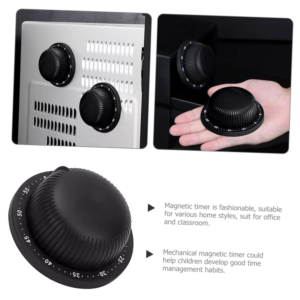 3 Piezas Temporizador de Cocina Temporizantes de la Cocina cocinando temporizadores magnéticos para cocinar Temporizador silencioso Acero Inoxidable Black