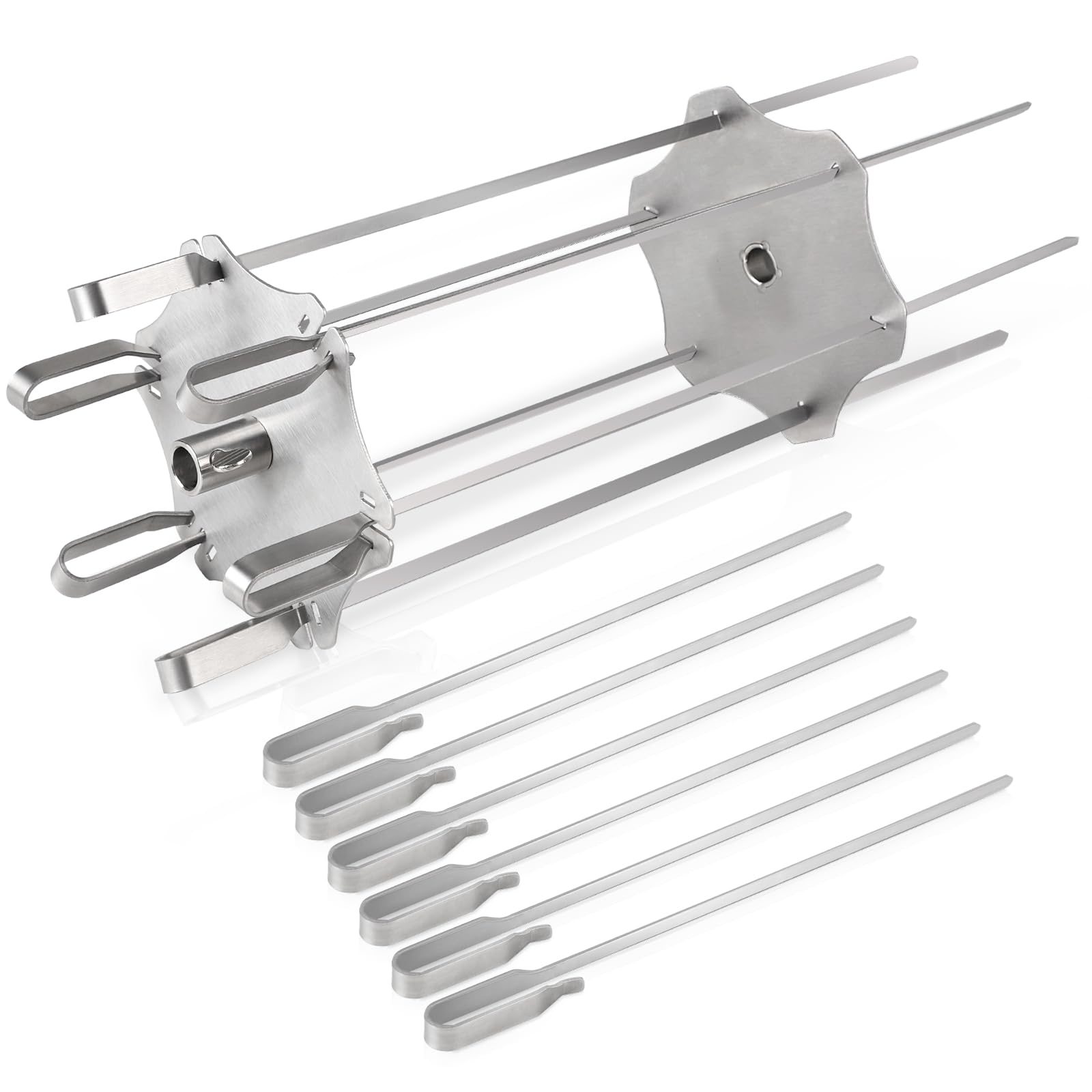 DBREAKS Set di Spiedi Rotanti in Acciaio Inox, Set di Spiedi per Girarrosto per Fino a Ø14mm Griglia Girevole, con 6 Spiedini Lunghi (41 cm) e 6 Spiedini Corti (30 cm), per Forno, Barbecue, Griglia