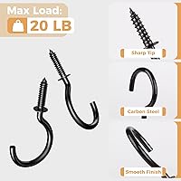 Vista 5 de RELBRO Screw Hooks, 1-1/4 Inch Metal Screw in Cup Hooks, Black, 50 Pcs