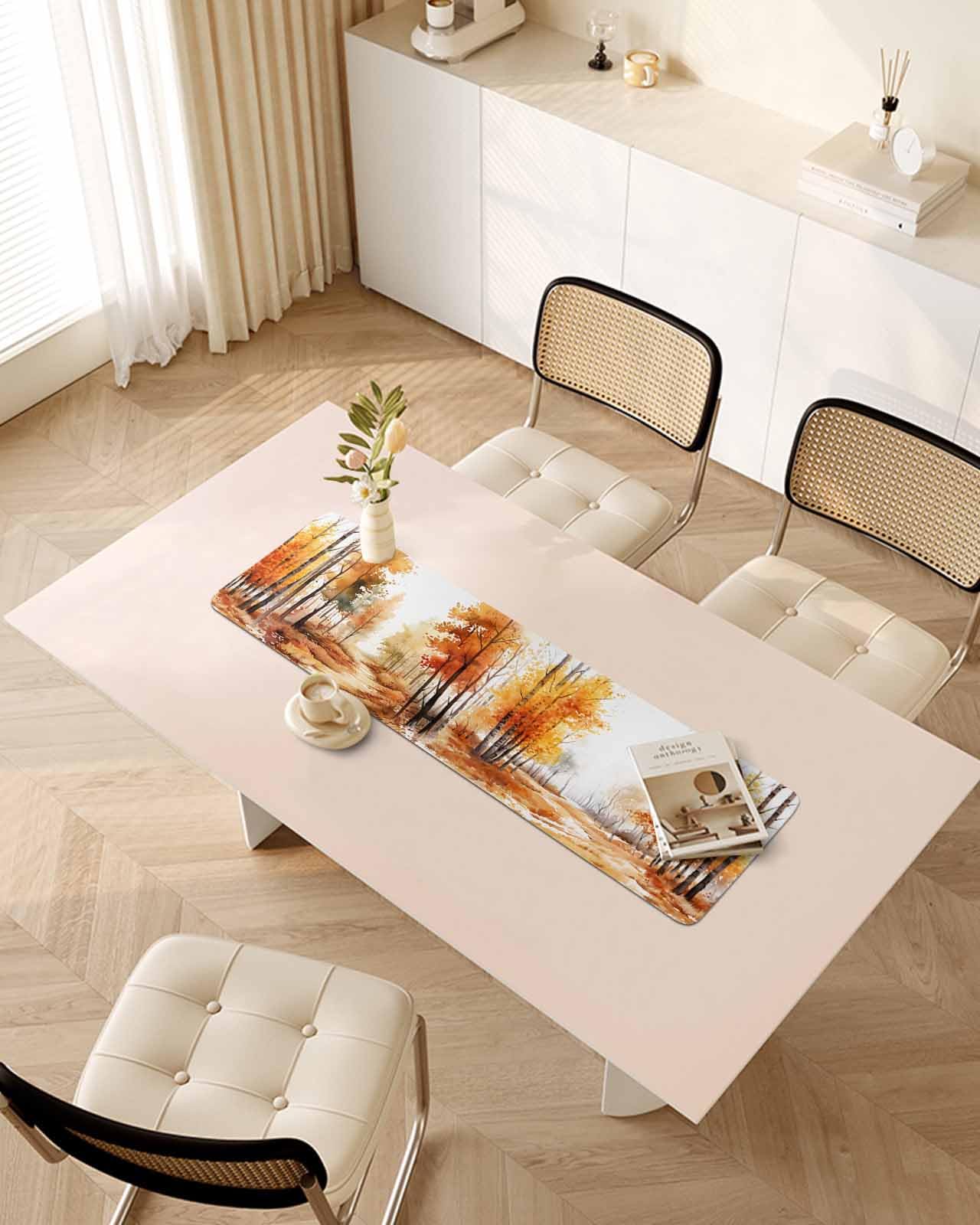 Debedcor Heat Proof Table Pads Waterproof Decorative, Fall Botanical Non-Slip Table Countertop Protector, Autumn Forest Maple Leaves Insulation Mat for Dining Room, 48 x 12 Inches