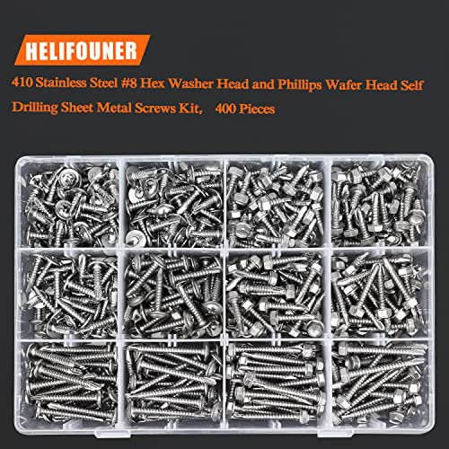 Kit de Tornillos Autoperforantes Hex Washer y Phillips 400 Piezas miniatura 5