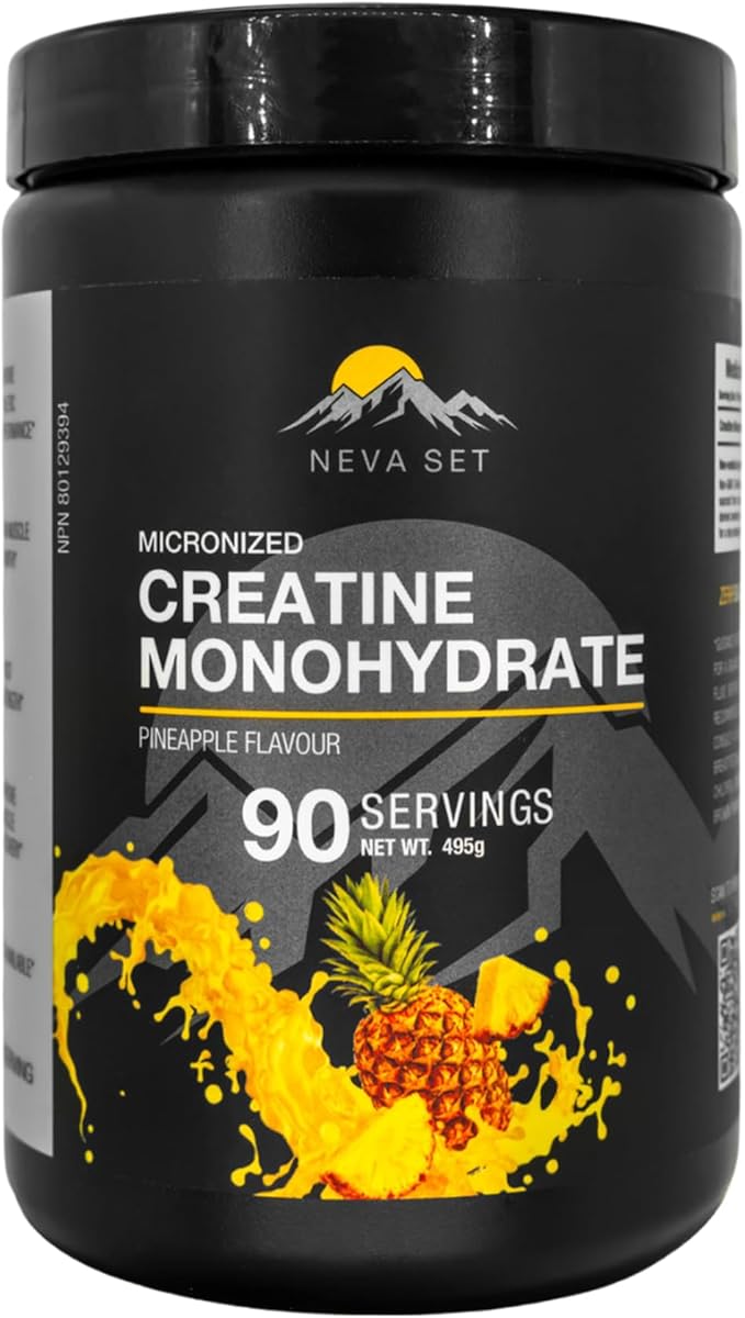 Neva Set Micronized Creatine Monohydrate by NevaSet, 3-Month of 5000mg Creatine Supplement for Muscle Growth, Increased Strength, Enhanced Energy, Improved Performance, Cognitive Health. Pineapple 495g
