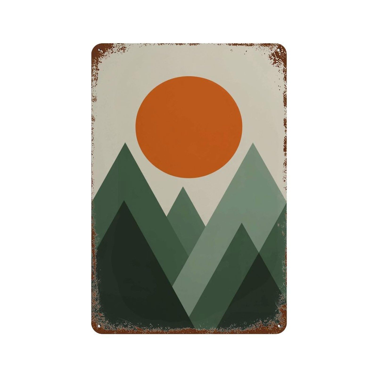 xiaoxiaoshen Geometric Mountain Sunset Retro Minimalist Landscape Mid Century Modern Nature Wall Decor Art Metal Tin Poster Modern Home Decor Art Home Bar Shop Decorations Vintage Sign 30x20cm