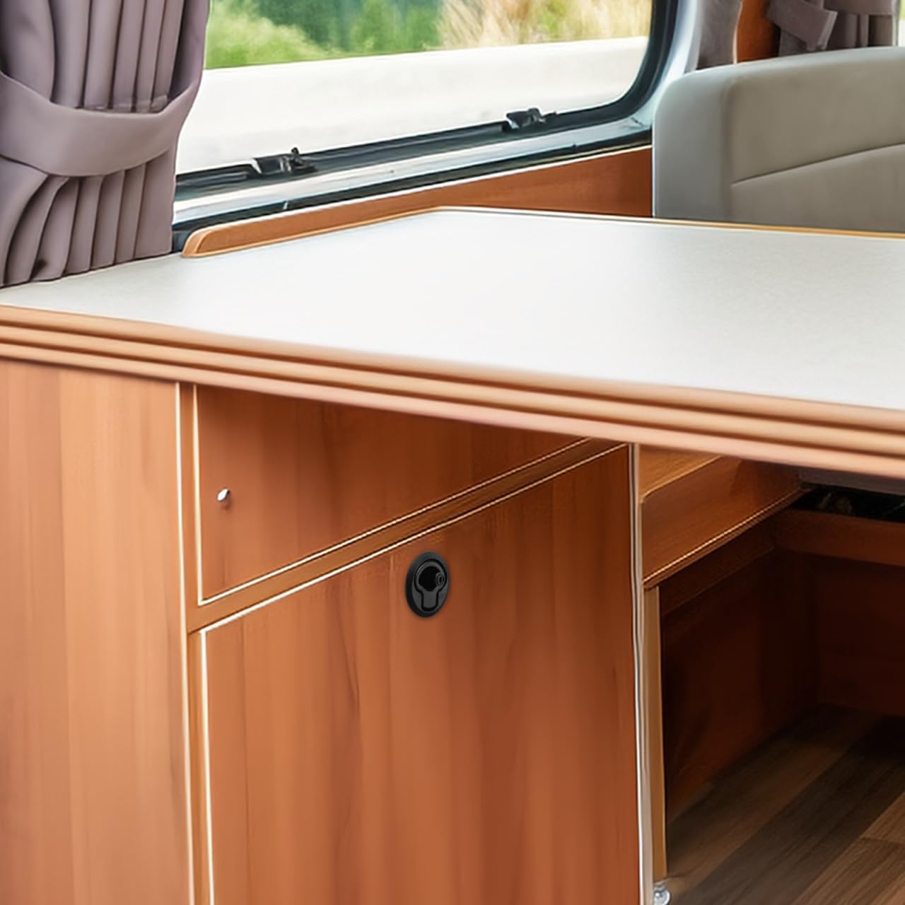 Hemobllo Lot de 4 Loquets de Trappe de Bateau Encastrés à Traction Ronde, Serrure Marine Robuste avec Clés pour Coffre et Armoire, Verrou de Pont pour Bateau et Camping-Car, Trou Ø 50mm, Noir