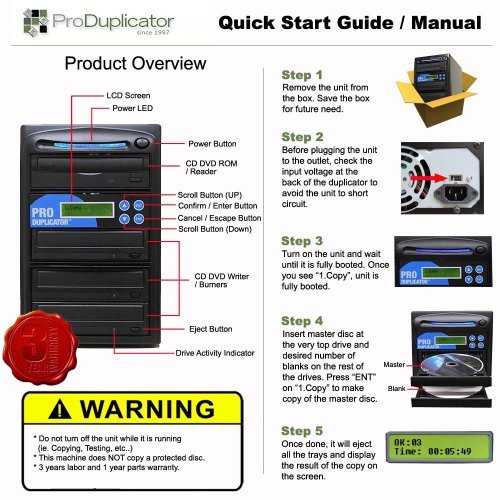 Produplicator 1 to 6 24X CD DVD Duplicator Copier with Nero Essentials CD/DVD Burning Software