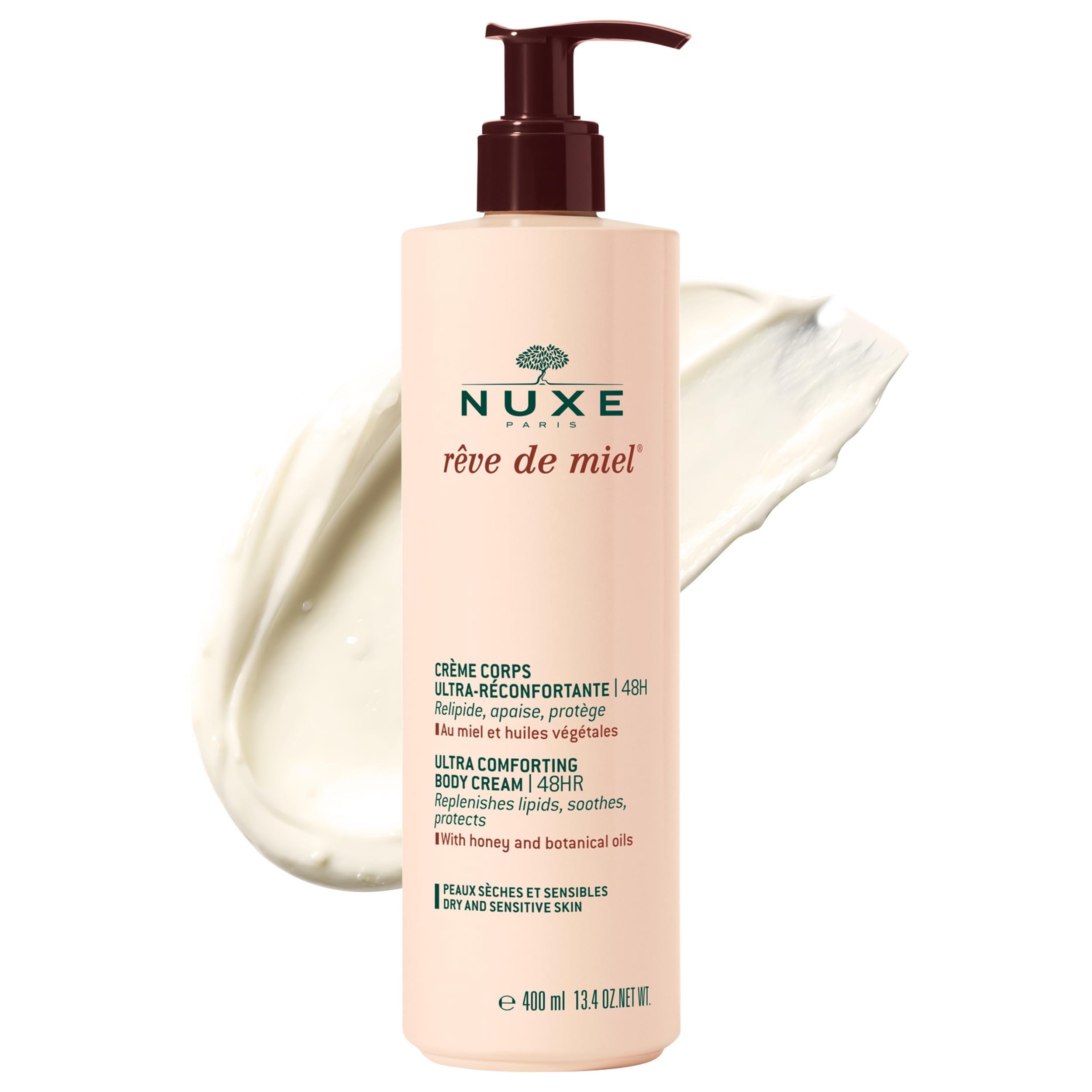 Nuxe Rêve de Miel Ultra-Comforting Body Cream With Shea Butter and Honey for Dry and Sensitive Skin, 13.4 Fl Oz