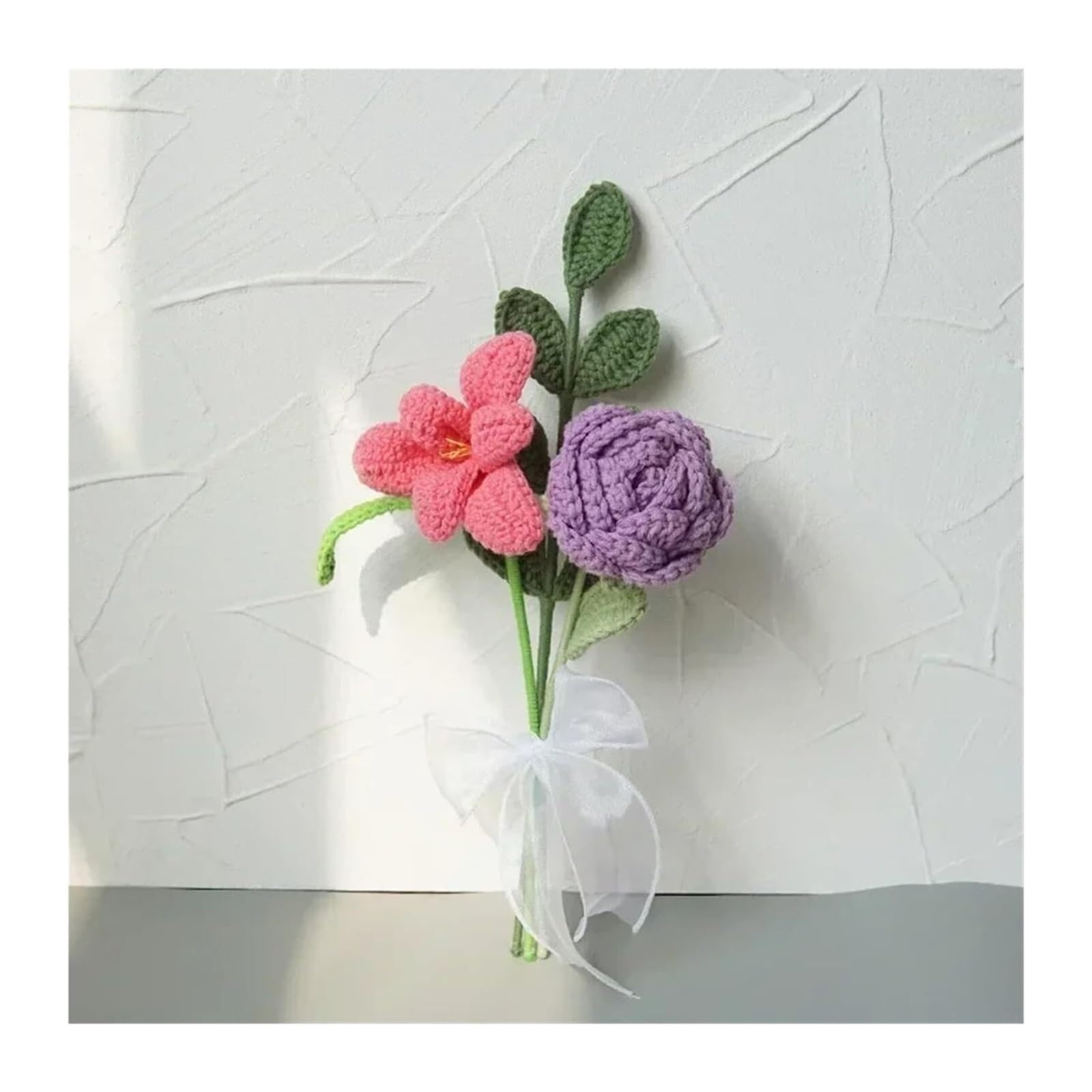 FCfpxwtz Artificial Crochet Flower, Handmade Crochet Artificial Knitted Flower Bouquet Multicolor Wedding Party Mother's Day(Color10)