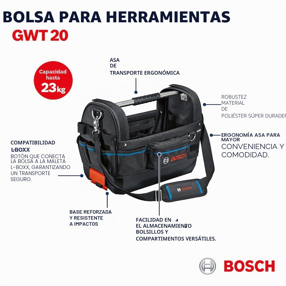 Bosch Professional bolsa de herramientas GWT 20 (ProClick System: compatible con L-BOXX)