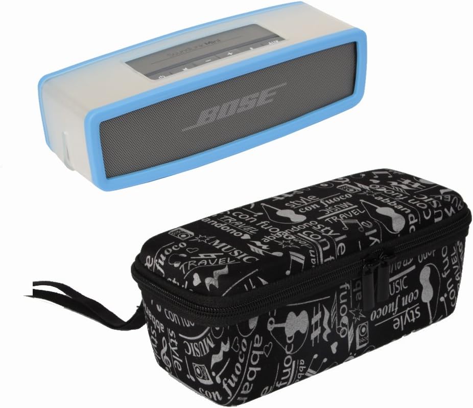 CucupaioYaPear Hard Case Travel Bag + Soft Cover for Bose Soundlink Mini Bluetooth Portable Wireless Speaker 1 & II (scrawl+Blue)