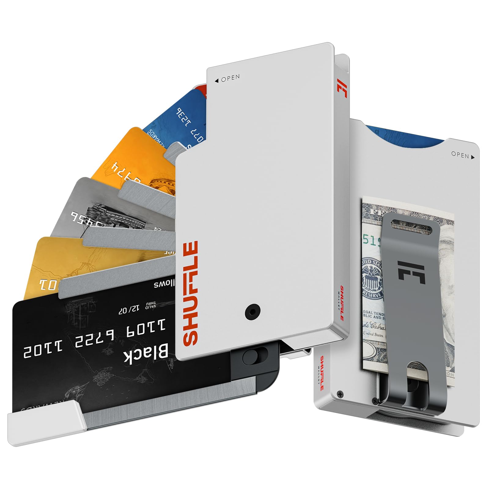 Shuffle Wallet for Men - Innovative Deck-of-Cards Opening Mechanism Wallet with RFID Blocking, Ultim Slim Modular Design to Holds 6-8 Cards, Sleek
