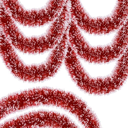 Weihnachts-Lametta-Girlande, Schneeflockenspitze, rote Metallic-Spiralgirlande für Weihnachtsbaumschmuck, Weihnachtsbaum-Dekoration, Zuhause, Urlaub, Deckenaufhängung, Innen- und Außenbereich,