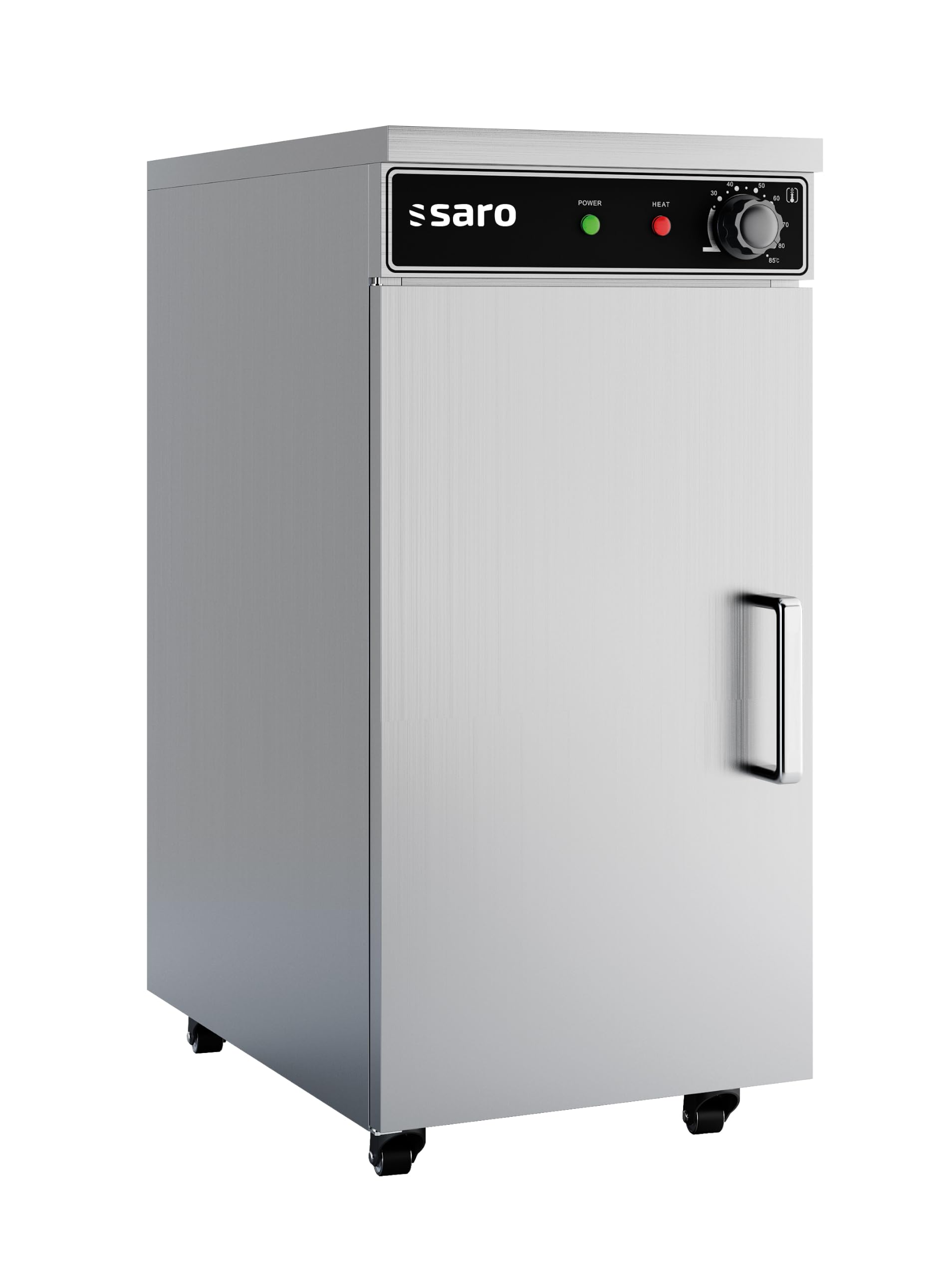 SARO TW 60 Armario calientaplatos, 60 platos de 29 cm Ø, acero inoxidable, 3 compartimentos, ruedas con freno, temperatura +35 a +85 °C