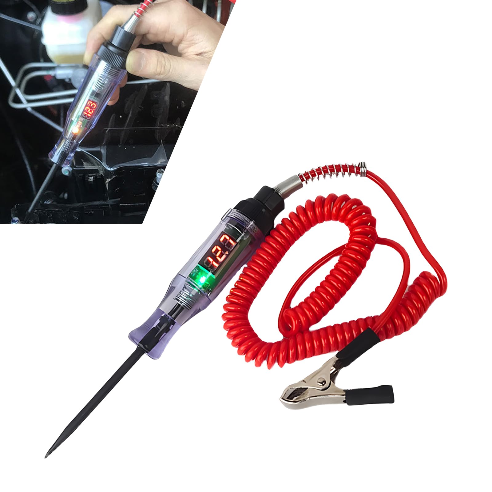 yorpyep Car Circuit Tester, Circuit Inspection Pen for Resolving Positive and Negative, Sensory Tester for Fuse and Generator with LED Screen Stretchable Wire, Universal for 3 6 12 24V (Black & Red)