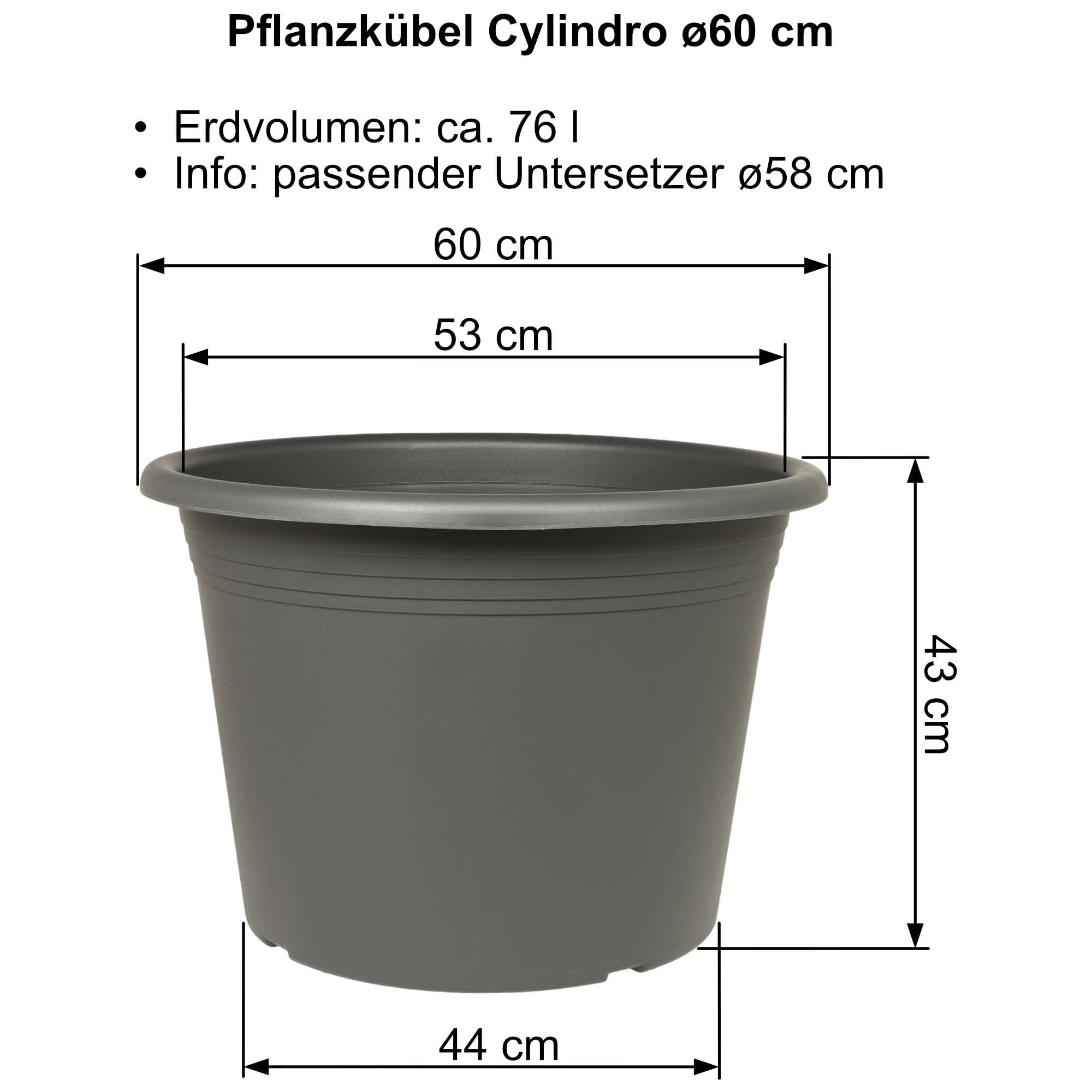 Mepra Lot de 2 Pots de Fleurs Cylindro + Soucoupe Assortie Set Kübel ø60 + US ø58 cm Anthracite