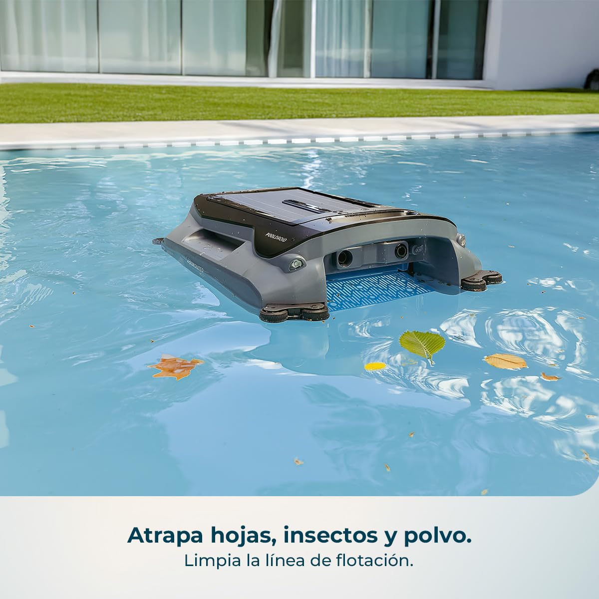 Cecotec Robot Limpiapiscinas para Superficie y Línea de Flotación Conga Pooldroid AquaSkater. Carga Solar, Autonomía 16h, Cesta de 4,5L y un Filtro de 187,5μm, Navegación Sensores Ultrasónicos