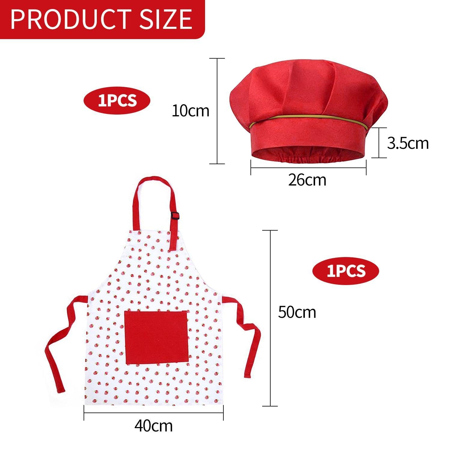 FFDHWU Strawberry Kids Apron With Chef Hat, Anti-Stain, Halter Neck, Apron With Pocket, Kitchen Baking Apron, Kids Cooking Set - Image 2
