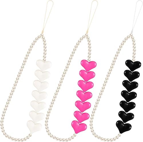 Copkim 3 piezas de dijes estéticos con cuentas para teléfono, cadena de perlas y corazón, correa de muñeca Y2K para teléfonos, lindos accesorios disponible en Yaxa Venezuela