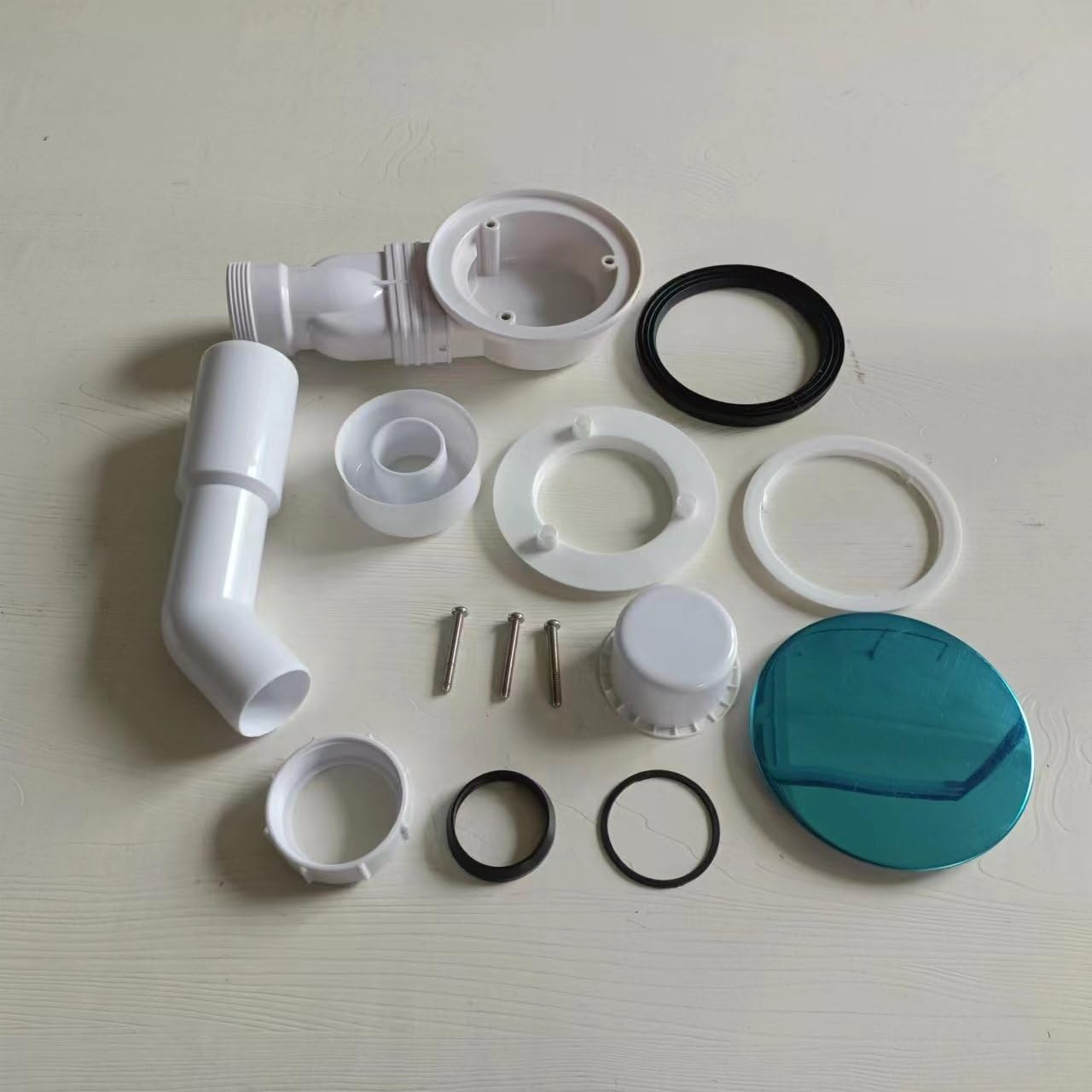 SONNI 90 mm Duschablaufset, ABS + Edelstahlabdeckung, Ablaufset, Duschwannenablauf, Haarsieb