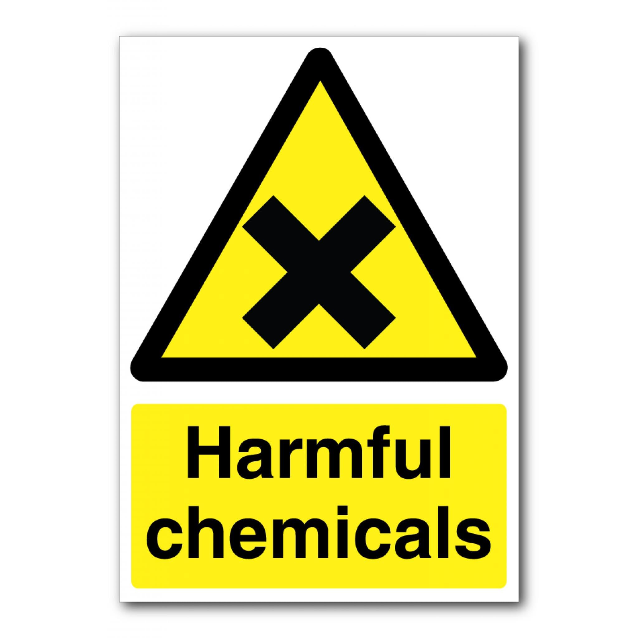 Harmful Chemicals Sign, 12x8 Metal Tin Sign, hazard notice for toxic chemical storage, handling and usage areas.