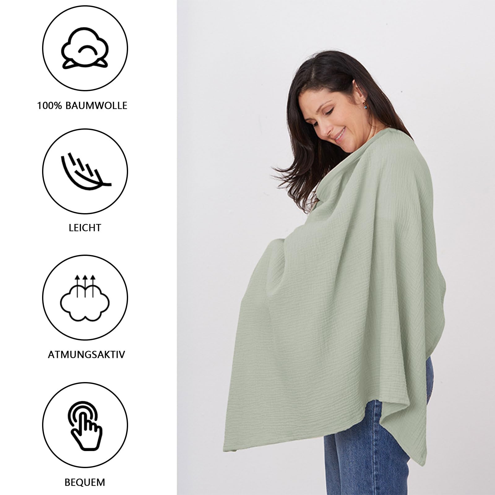 APOMOONS Couverture Allaitement Bebe, Couverture d'Allaitement Bébé Couverture Bebe Douce et Respirante Cache Allaitement Écharpe Allaitement Bébé Ajustable pour Mamans (greyish green)