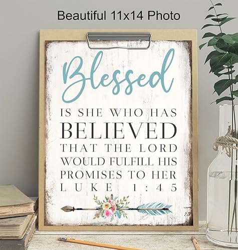 Miniatura 3 de Inspirational Bible Verse Wall Art 11x14 - Motivational Bible Verses Wall Decor for Women - Blessed Is She Religious Art Print - spiritual Gifts for