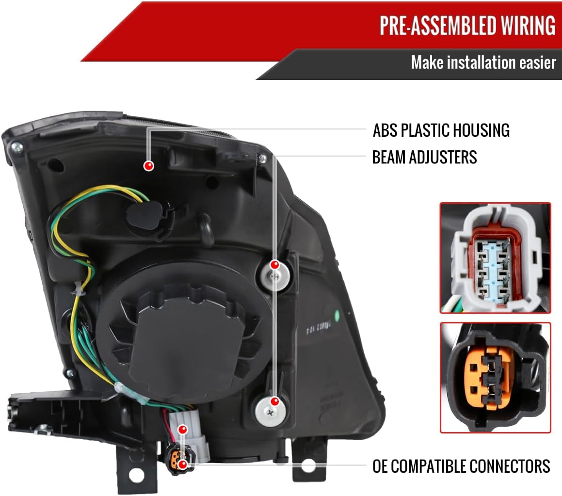 SMD LED Light Strip Projector Headlights (Chrome Housing/Clear Lens) Made for and Compatible with 2006-2009 Nissan 350Z