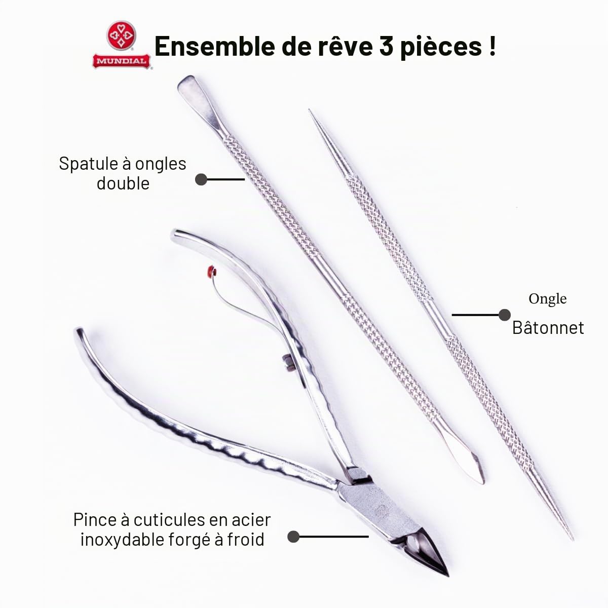 Mundial | Kit pince cuticules + dessous de pied + poinçon Mundial 778