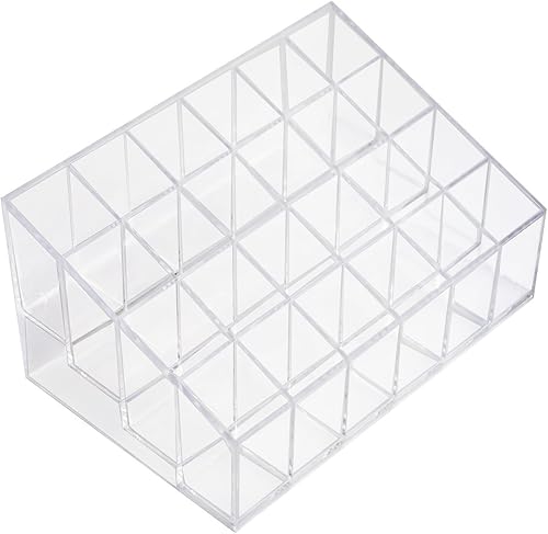 Organizador de cosméticos y maquillaje transparente. Para labiales en barra, pinceles, frascos y más. Soporte transparente para estantes.