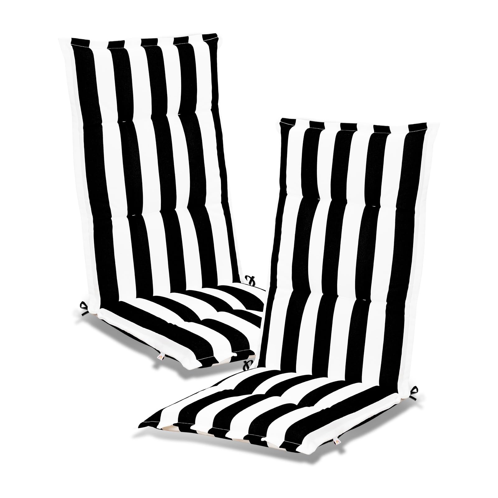 Aoodor High-Back Tufted Outdoor Chair Cushions, Set of 2 Fade-Resistant for Rocking, Adirondack & Dining Chairs, 120x52x6 cm, Black Stripe