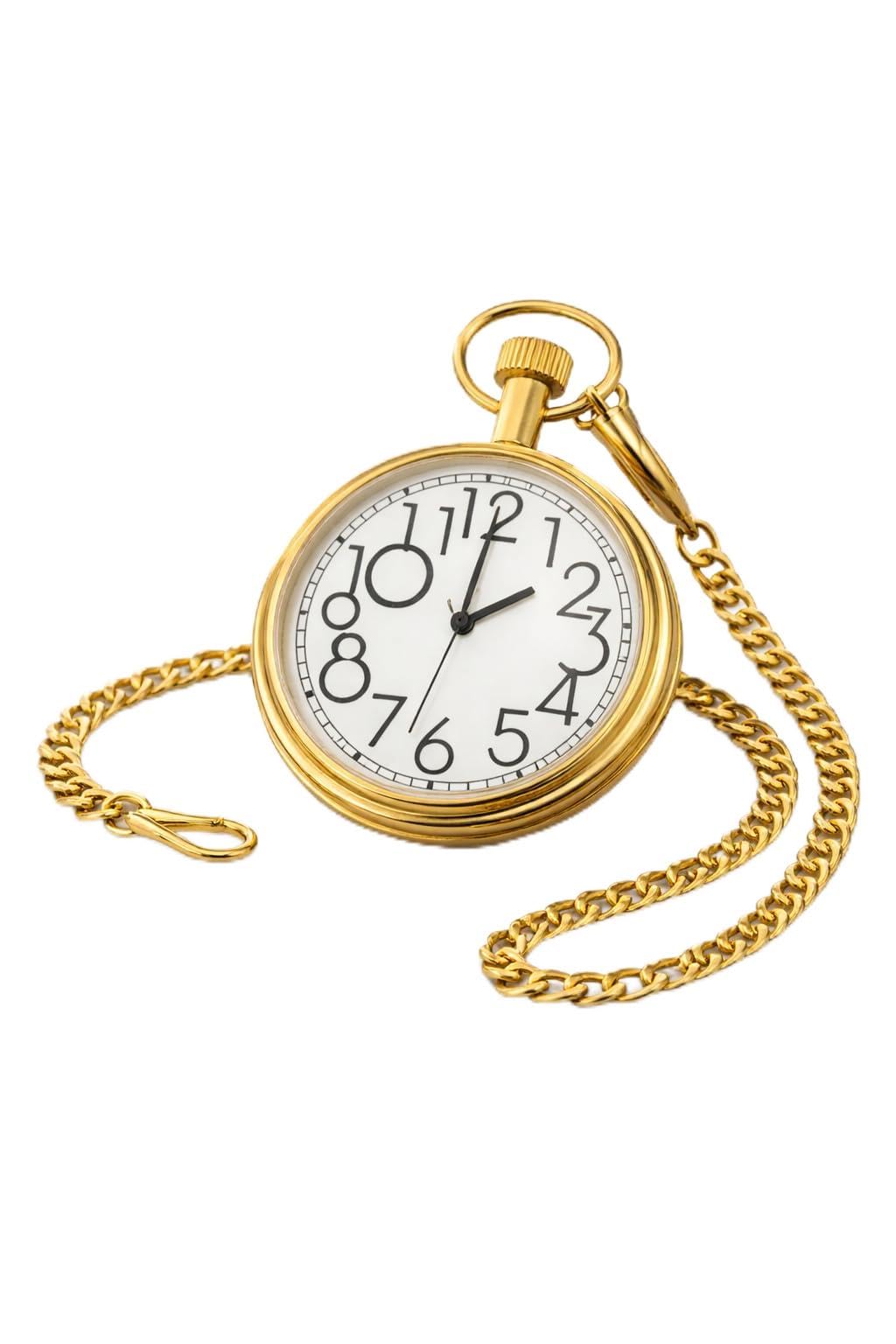 Vintage Pocket Watch for Men & Women with Chain – Classic Gold Finish Analog Pocket Watch with White Dial & Large Arabic Numerals | Retro Dress Watch for Wedding, Gift & Collectors