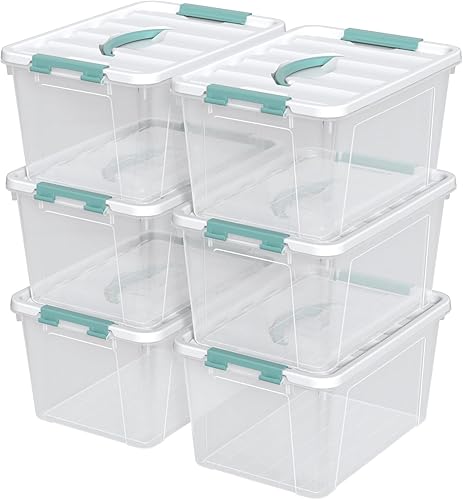 Ramddy 6-Pack 14 Quart Plastic Storage Bin with Handle, Clear Latching Container Box