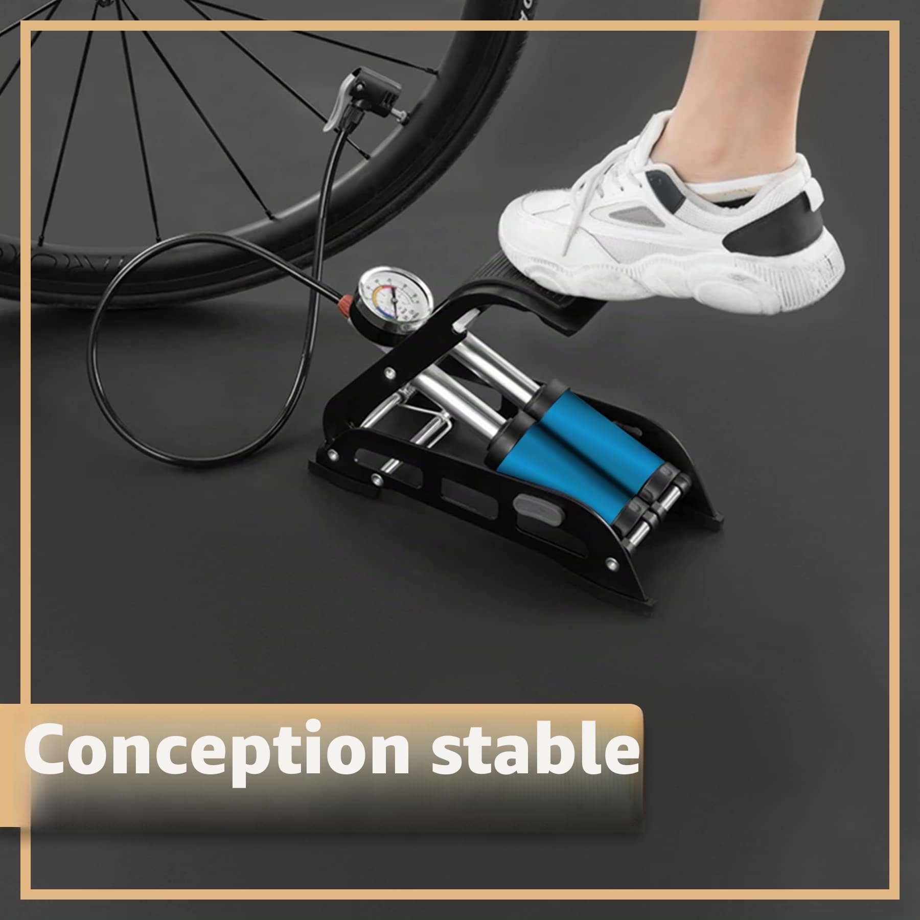 Retoo Pompe à Pied Double Cylindre - Pompe à Air avec Manomètre 7 Bars pour Vélo, Ballon