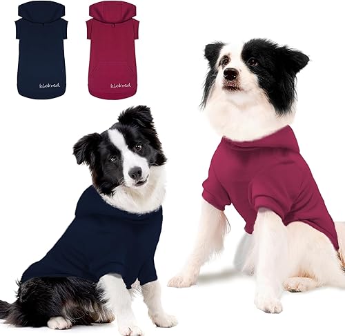 Sudadera básica con capucha para perro, 2 piezas, suave y cómoda, de algodón, con agujero para la correa y bolsillo, mantiene a tu cachorro caliente