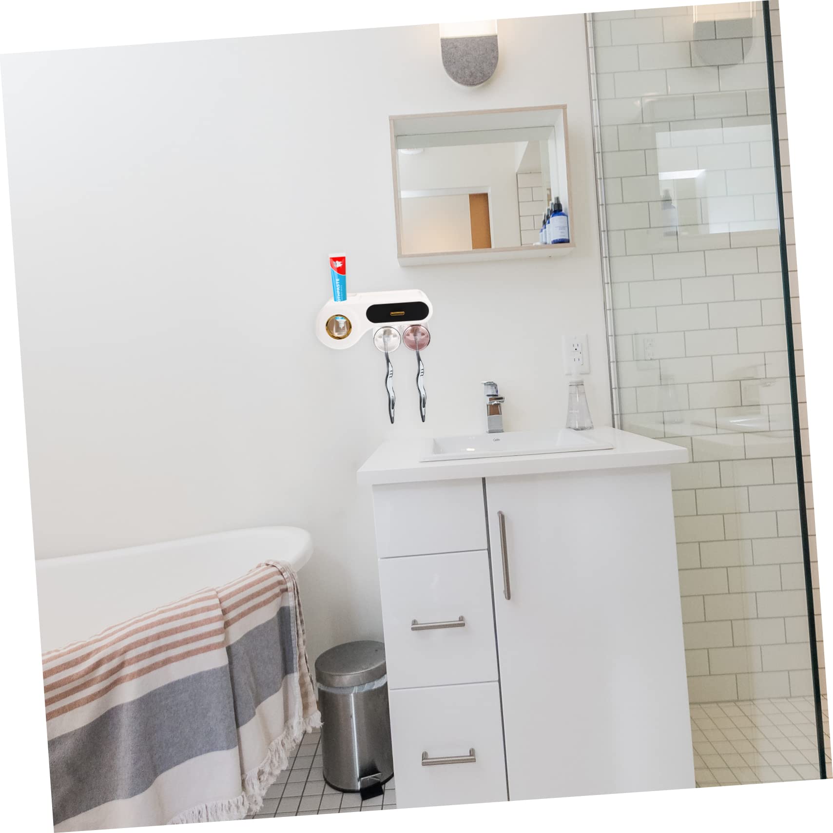 Cabilock Soporte De Cepillos De Dientes y Pasta De Dientes Organizador De Baño Montado La Pared Diseño Multipropósito para Ahorro De Espacio y Almacenamiento Sanitario El Hogar