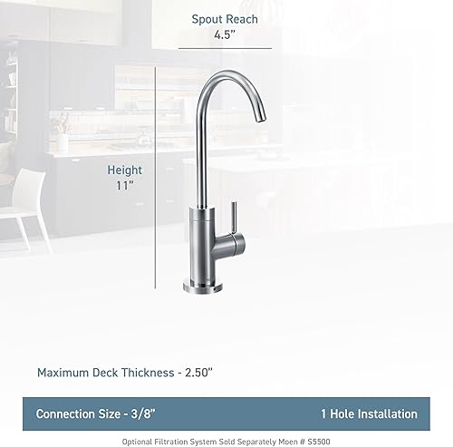 Miniatura 7 de Moen, K-S5530BLS, grifo para bebidas moderno con sistema de filtración opcional (se vende por separado), inoxidable, color negro, S5530SRS