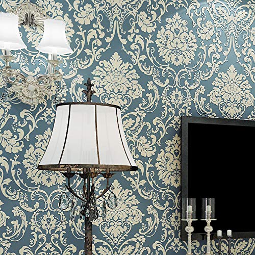 10 x 0.53 m 3d vintage victorien 5 couleurs de luxe Damas en relief Flock texturé Rouleau de papier peint intissé pour chambre à coucher Salon bleu Cover