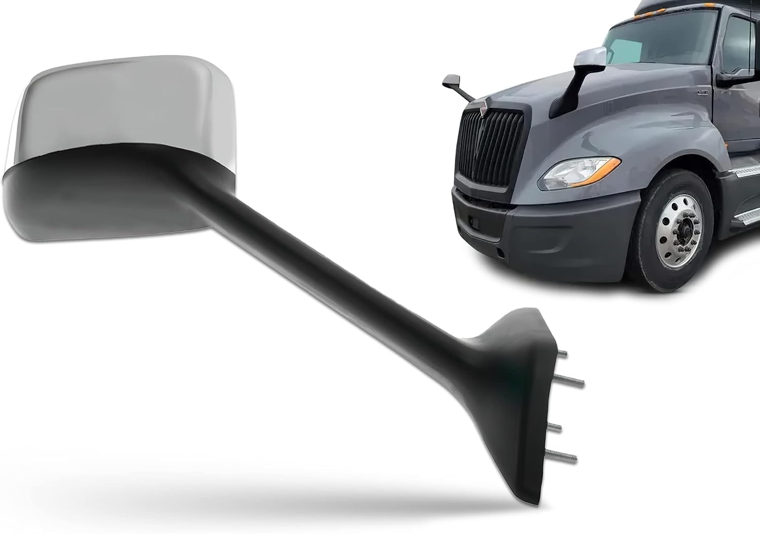 KOZAK Chrome Hood Mirror (Passenger Right Side) compatible with International LT625 Trucks PLUS Logo, Windshield Wipers, Frame License Plate and KOZAK Vest