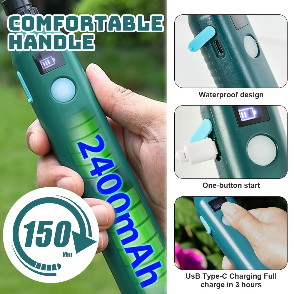 KBIBCK Pulvérisateur électrique avec 3 Buses et 5M de Tuyau, Pulverisateur pour Toiture, Pulverisateur Electrique Toiture de Jardin 2400 mAh Rechargeable pour L'irrigation Pelouse (C