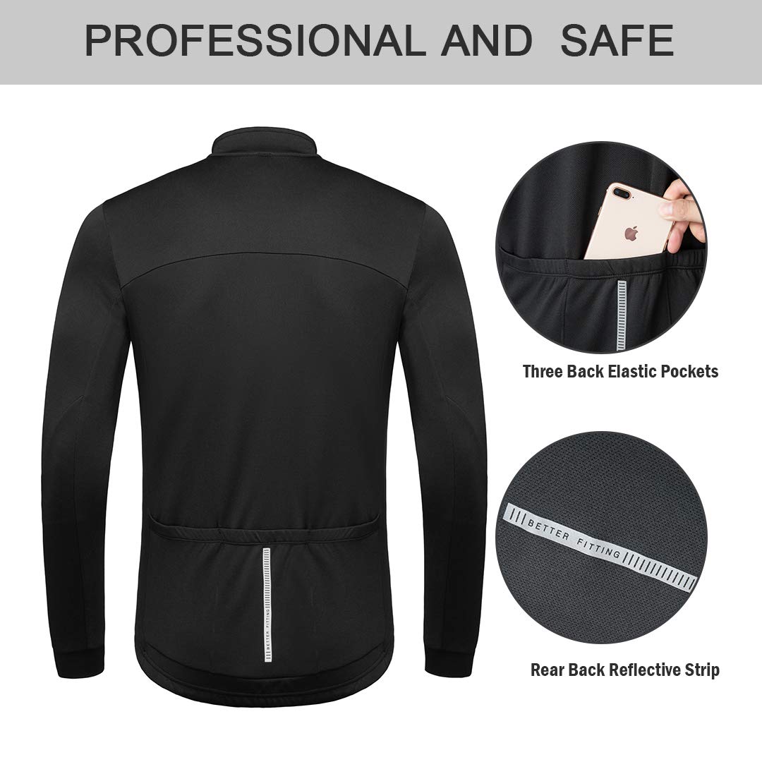Przewalski Radtrikot Herren Winter Thermo Langarm 3 Rückentaschen | Fleece-Innenfutter, YKK Full Zip, Silikon-Saum, längerer Rücken, 3 Rückentaschen, Rennrad MTB Winter