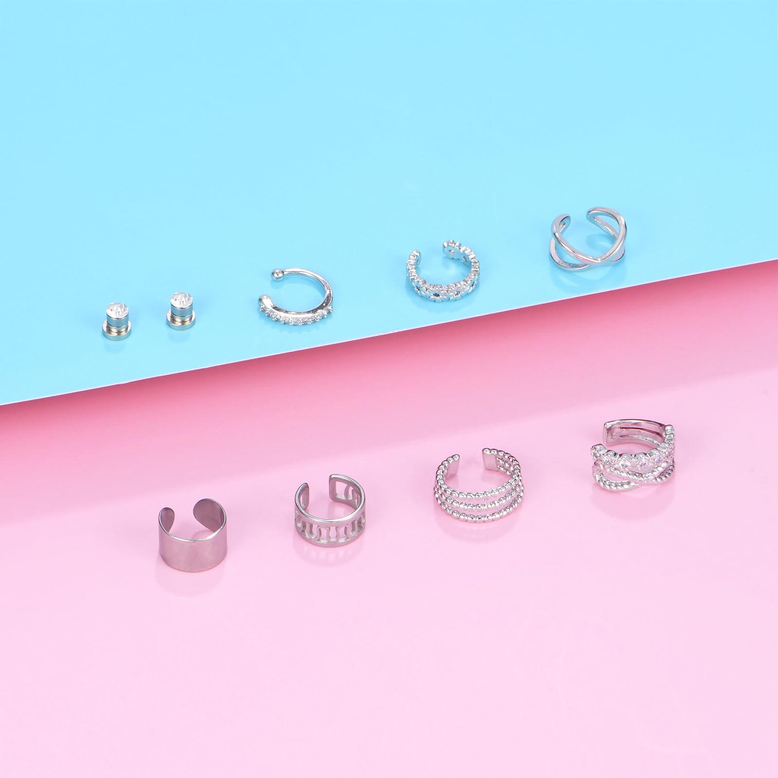 JFORYOU Stainless Steel Ear Cuff Fake Helix Cartilage Clip On Wrap Earrings Fake Lip Ring Non-Piercing Adjustable Men Women