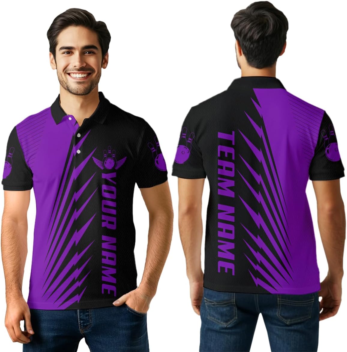 Purple Bowling Shirts for Men & Women Bowling Jersey Team Bowling Polo Shirt Purple Personalized Bowling 1/4 Zip Shirts