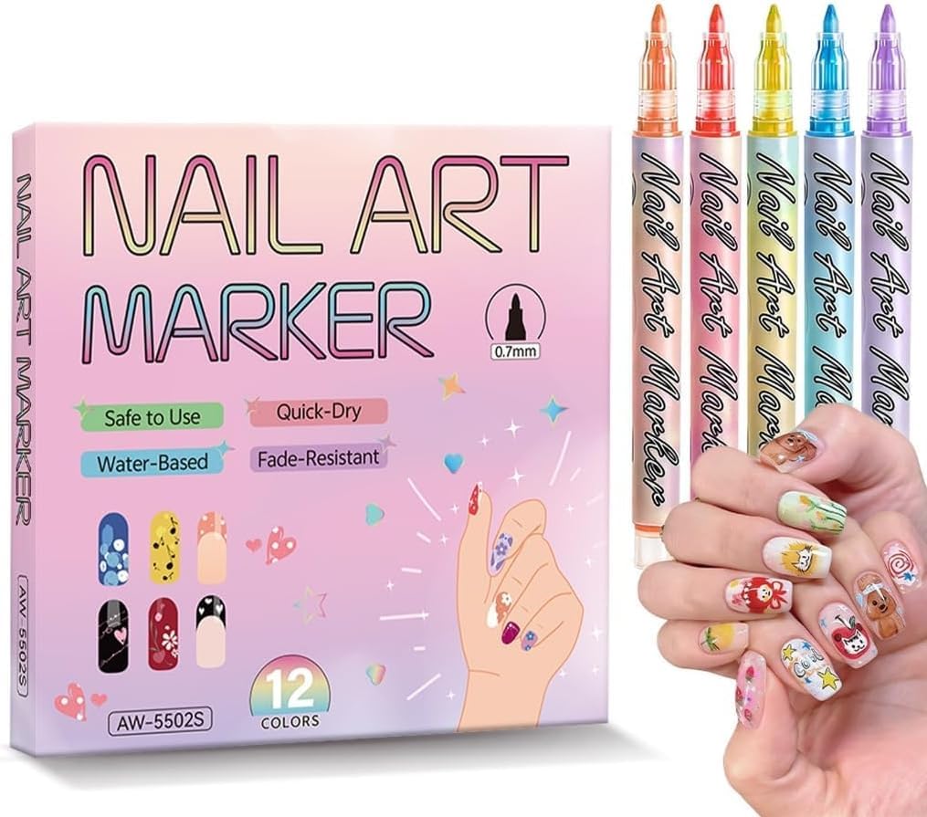 Premium Nail Art Marker Pens, 12 Color Waterproof Fine Point Nail Design Kit for Salon Professionals and Home Manicure Enthusiasts-image-32